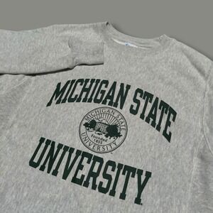 Champion Reverse Weave MSU Sweatshirt Size Small Gray Green Logo Crewneck